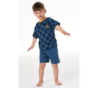 Schlafanzug kurz Smiley Karos atlantikblau - Kids Nightwear 116
