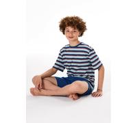 Schiesser Jungen Schlafanzug kurz Nightwear 164 – Streifen türkis – 100% Bio-Baumwolle