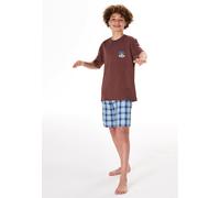 Schlafanzug kurz Surfer Karos havanna - Teens Nightwear 140