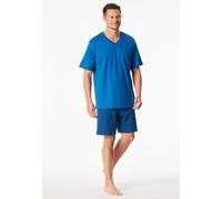Schiesser Herrenpyjama Comfort Essentials kurz V-Ausschnitt Brusttasche aquarium Größe 50