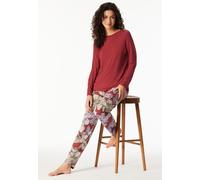 Schlafanzug lang Aloe Vera Blumen dunkelrot - Selected Premium 36