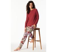 Schlafanzug lang Aloe Vera Blumen dunkelrot - Selected Premium 40