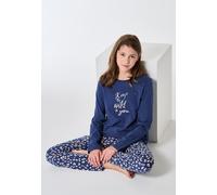 Schlafanzug lang Bündchen Animal Print jeansblau - Teens Nightwear 164