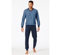 Schlafanzug lang Bündchen blau gemustert - Comfort Nightwear 26