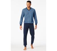 Schlafanzug lang Bündchen blau gemustert - Comfort Nightwear 60