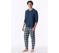 Schlafanzug SCHIESSER "Casual Essentials", Herren, Gr. 54, blau (860, blau), Single Jersey, Obermaterial: 100% Baumwolle, bequem lang, V-Ausschnitt, Homewear-Sets Schlafanzug, mit bequemen Bündchen (8