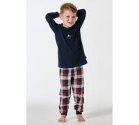 Schlafanzug lang Bündchen Karo nachtblau - Family 104
