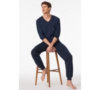 Schlafanzug lang Bündchen Karos nachtblau - Comfort Essentials 58