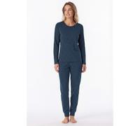 Schlafanzug SCHIESSER "Casual Essentials", Damen, Gr. 50, weiß (854, ultra violett), Single Jersey, Obermaterial: 100% Baumwolle, bequem lang, Rundhals, Homewear-Sets Schlafanzug, mit eingefasster, ru