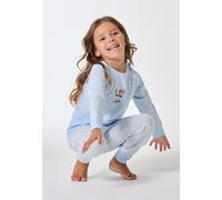 Schiesser Pyjama Mädchen hellblau lang, 100% Bio-Baumwolle, Ringel mit Bündchen Größe 128