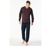 Schlafanzug lang Bündchen rotbraun gemustert - Comfort Nightwear 58