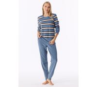 Schlafanzug lang Frottee Bündchen Ringel graublau - Casual Essentials 50
