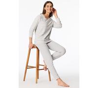 Schlafanzug lang Frottee Bündchen Ringel silbergrau-meliert - Casual Essentials 42