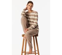 Schlafanzug lang Frottee Bündchen Ringel taupe-meliert - Casual Essentials 36
