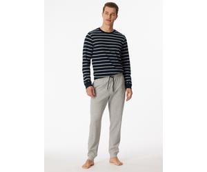 Schlafanzug lang Frottee Bündchen Streifen nachtblau - Warming Nightwear 56