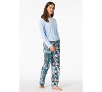 Schlafanzug lang Interlock Palmen hellblau - Modern Nightwear 44