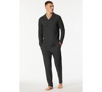 Schlafanzug lang Interlock Polokragen dunkelgrau-meliert - Selected Premium Warming 56
