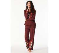 Schlafanzug lang Interlock V-Ausschnitt Blumen burgund - Comfort Interlock 38