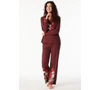 Schlafanzug lang Interlock V-Ausschnitt Blumen burgund - Comfort Interlock 40