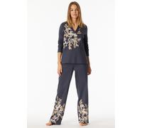 Schlafanzug lang Interlock V-Ausschnitt Blumen graphit - Comfort Interlock 42