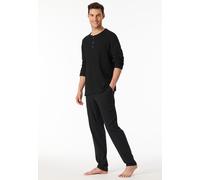 Schlafanzug lang Jacquard Knopfleiste schwarz - Modern Nightwear 58