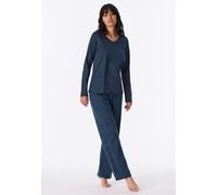 Schlafanzug SCHIESSER "Casual Essentials", Damen, Gr. 46, blau (860, blau), Single Jersey, Obermaterial: 100% Baumwolle, bequem lang, V-Ausschnitt, Homewear-Sets Schlafanzug, Baumwolle, V-Ausschnitt,