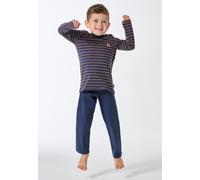 SCHIESSER Jungen Schlafanzug, lang - Kids, offenes Bein, Baumwolle, Print Dunkelblau 116