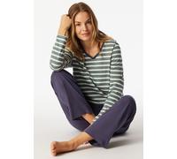 Schlafanzug SCHIESSER "Casual Essentials", Damen, Gr. 46, 709, mineral, Single Jersey, Obermaterial: 100% Baumwolle, casual, bequem lang, V-Ausschnitt, Langarm, Homewear-Sets, Baumwolle, V-Ausschnitt,