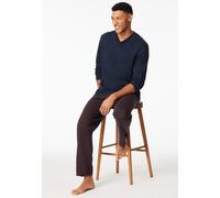 Schlafanzug lang V-Ausschnitt Brusttasche rotbraun gemustert - Comfort Essentials 56