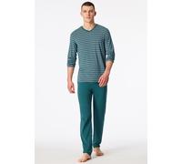 Schlafanzug lang V-Ausschnitt Ringel grün - Long Life Soft 50