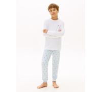 Schlafanzug "LS CUFFED PJ SET", Jungen, Gr. 128/134, weiß, critter ithaca vessel blau, Web, Obermaterial: 95% Baumwolle, 5% Elasthan, TOMMY HILFIGER UNDERWEAR, gemustert, unifarben, regular fit lang,