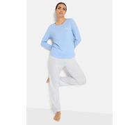 Schlafanzug LSCN BY LASCANA, Damen, Gr. 40/42, blau, Single Jersey, Obermaterial: 100% Baumwolle, bedruckt, unifarben, loose fit hüftlang, Rundhals, eingesetzt abgesteppt, Homewear-Sets Schlafanzug, m