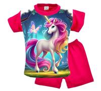 КомТекс Schlafanzug Mädchen Kurzarm Kinder Pyjama Set Zweiteiliger Nachtwäsche Baumwolle (DE/NL/SE/PL, Numerisch, 98, Regular, Einhorn)