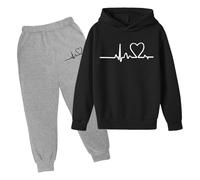 Schlafanzug Mädchen Lang Pyjama Set Kinder Kleidung Set Mädchen Langarmshirt Gestreift mit Thermohose Thermo 2 Teiler Hausanzug Einfarbig Sportanzug Sets