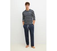 Schlafanzug MARC O'POLO "Mix N Match Cotton", Herren, Gr. M (50), blau (schwarz navy stripe, schwarz navy), Interlock, Obermaterial: 100% Baumwolle, bequem lang, Rundhals, Homewear-Sets Schlafanzug, m