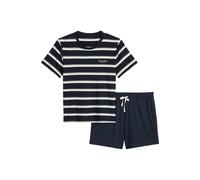 Shorty MARC O'POLO "Mix N Match Cotton", Herren, Gr. L (54), blau (schwarz navy stripe, schwarz navy), Single Jersey, Obermaterial: 100% Baumwolle, bequem kurz, Rundhals, Homewear-Sets Shorty, mit ges