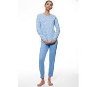 Schlafanzug MEY "Flower Meadow", Damen, Gr. 38, blau (blau silk), Single Jersey, Obermaterial: 100% Baumwolle, bequem 7/8-Länge, Rundhals, Homewear-Sets Schlafanzug, Baumwolle, floral, bequem, klassis