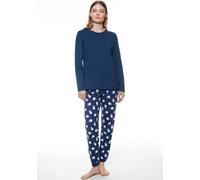 Schlafanzug MEY "Scribbled Dots", Damen, Gr. 48, blau (deep marine), Single Jersey, Obermaterial: 100% Baumwolle, bequem 7/8-Länge, Rundhals, Homewear-Sets Schlafanzug, Baumwolle, modern, bequem, gera