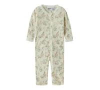Schlafanzug NAME IT "NBFWANG WOOL NEEDLE NIGHTSUIT NOOS", Jungen, Gr. 56, snow weiß aop:flowers, leafs, Strick, Obermaterial: 100% Wolle, bedruckt, regular fit lang, V-Ausschnitt, Spitzenkante, Homewe