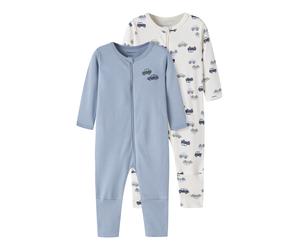 Schlafanzug NAME IT "NBMNIGHTSUIT 2P ZIP FF CAR NOOS", Jungen, Gr. 74, blau (jet stream pack:w, ashley blau), Jersey, Obermaterial: 100% Baumwolle, bedruckt, Rundhals, Homewear-Sets Schlafanzug, aus B