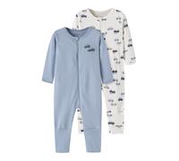 Schlafanzug NAME IT "NBMNIGHTSUIT 2P ZIP FF CAR NOOS", Jungen, Gr. 74, jet stream pack:w, ashley blau, Jersey, Obermaterial: 100% Baumwolle, bedruckt, Rundhals, Homewear-Sets Schlafanzug, Baumwolle (4