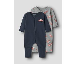 Schlafanzug NAME IT "NBMNIGHTSUIT 2P ZIP FF FIRETRUCK NOOS", Jungen, Gr. 86, grau melange, Interlock, Obermaterial: 100% Baumwolle, bedruckt, unifarben, Rundhals, Homewear-Sets Schlafanzug, aus Baumwo