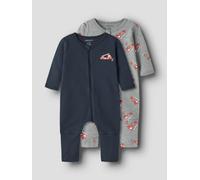 Schlafanzug NAME IT "NBMNIGHTSUIT 2P ZIP FF FIRETRUCK NOOS", Jungen, Gr. 98, grau melange, Interlock, Obermaterial: 100% Baumwolle, bedruckt, unifarben, Rundhals, Homewear-Sets Schlafanzug, aus Baumwo