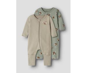 Schlafanzug NAME IT "NBMNIGHTSUIT 2P ZIP FF FOX NOOS", Jungen, Gr. 104, beige (shadow), Interlock, Obermaterial: 100% Baumwolle, bedruckt, unifarben, Rundhals, Homewear-Sets Schlafanzug, zweiteiliges 