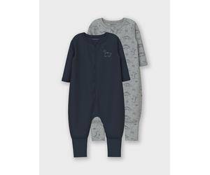 Schlafanzug NAME IT "NBMNIGHTSUIT 2P ZIP FF GREY DINO NOOS", Jungen, Gr. 50, grau (grau melange), Jersey, Obermaterial: 100% Baumwolle, bedruckt, meliert, unifarben, regular fit knöchellang, Rundhals,