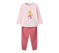 Schlafanzug NAME IT "NMFNIGHTSET PRINCESS", Mädchen, Gr. 110/116, parfait pink, Jersey, Obermaterial: 95% Baumwolle, 5% Elasthan, bedruckt, lang, Rundhals, gerader Abschluss, Homewear-Sets Schlafanzug