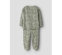Schlafanzug NAME IT "NMMNIGHTSET 2P AOP NOOS", Jungen, Gr. 122/128, grün (seagrass print:dino), Jersey, Obermaterial: 95% Baumwolle, 5% Elasthan, bedruckt, geringelt, gestreift, unifarben, Basic lang,