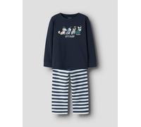 Schlafanzug NAME IT "NMMRAMEL NIGHT SET BOX", Jungen, Gr. 116, navy blazer, Jersey, Obermaterial: 95% Baumwolle, 5% Elasthan, bedruckt, gestreift, Rundhals, Homewear-Sets Schlafanzug (35240026-116) na