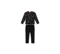 Schlafanzug SANETTA "Pyjama Pyjama Teenager lang Queen of Everything 1er Pack", Mädchen, Gr. 140, schwarz-weiß (schwarz), Obermaterial: 100% Baumwolle CO., Homewear-Sets Schlafanzug (47014558-140) sch