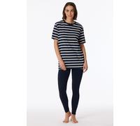 Schlafanzug SCHIESSER "Casual Essentials", Damen, Gr. 36, blau (804, nachtblau), Single Jersey, Obermaterial: 95% Baumwolle, 5% Elasthan, gestreift, Basic, bequem lang, Rundhals, Homewear-Sets Schlafa